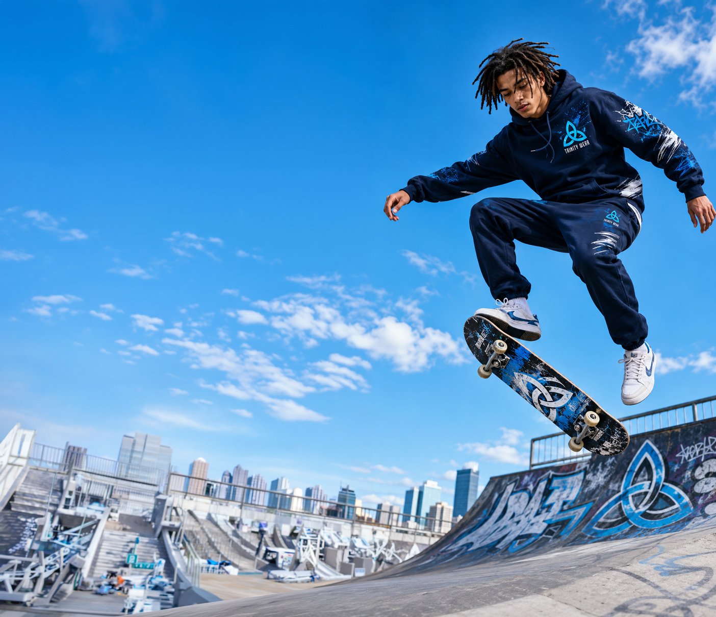 Trinity Wear skateboarder performing an aerial trick