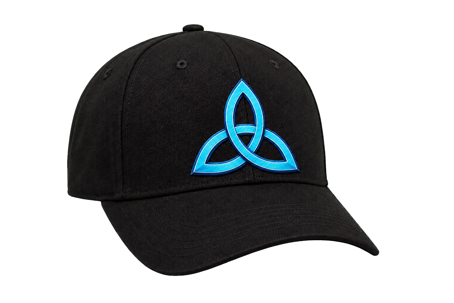 Black Trinity Wear baseball cap with cyan embroidered logo